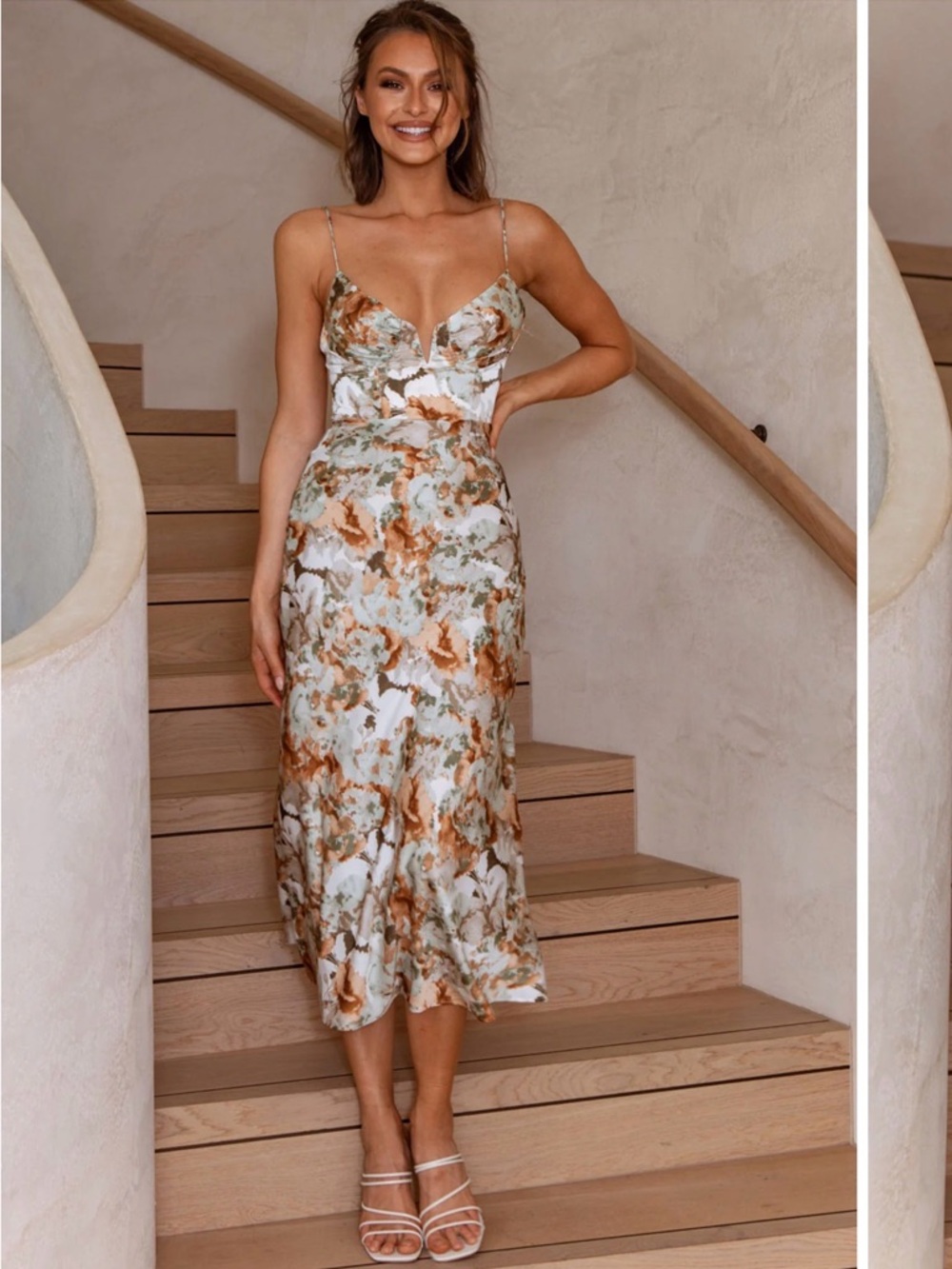 Selfie Leslie Floral Satin Slip Dress in Sage - Picture 7 of 9